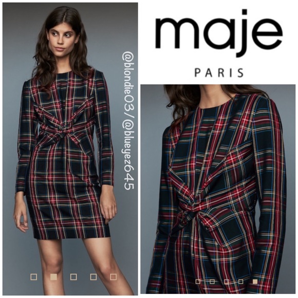 Maje Dresses | Draped Plaid Dress 2us M 